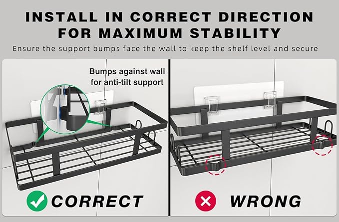 Adhesive Shower Caddy,Shower Shelves with Soap Holder and 12 Hooks,Rustproof No Drilling Bathroom Organizer and Storage,Black,3 Pack