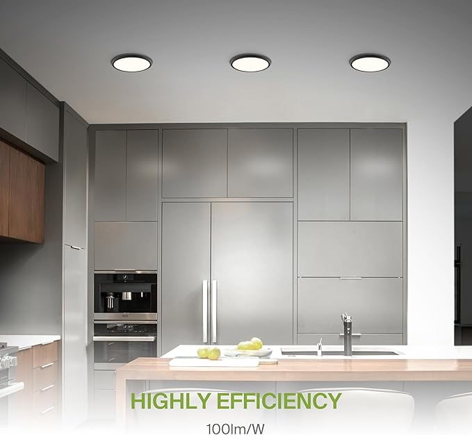 ASD LED 12" Round Flush Mount Ceiling Light Fixture, Low Profile Surface Lighting | 5CCT, Dimmable, Ultra-Thin, ETL Listed | 24W 2000LM 2700-6000K 100-277V | Kitchen, Hallway Lamp | Black, 4 Pack