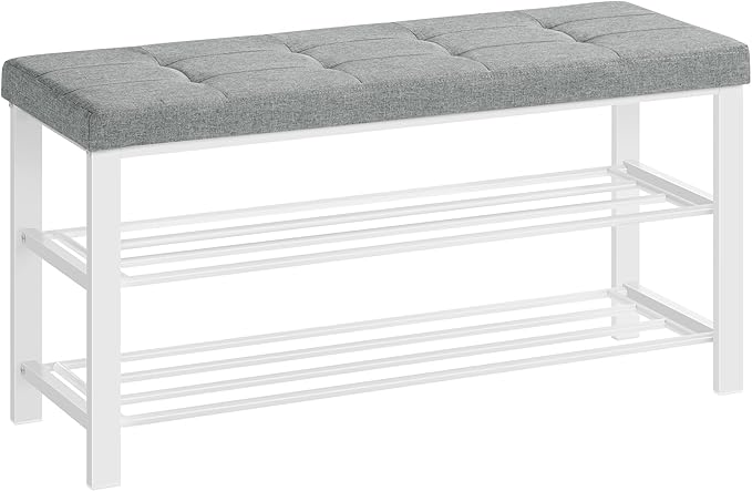 SONGMICS Shoe Bench, Storage Bench, Entryway Bench with Cushion, Shoe Shelf with Seat, Space-Saving, Modern Style, for Living Room, Bedroom, Hallway, Dove Gray and Cloud White ULBS579W01