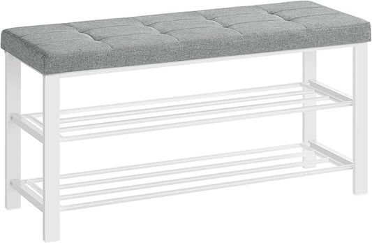 SONGMICS Shoe Bench, Storage Bench, Entryway Bench with Cushion, Shoe Shelf with Seat, Space-Saving, Modern Style, for Living Room, Bedroom, Hallway, Dove Gray and Cloud White ULBS579W01