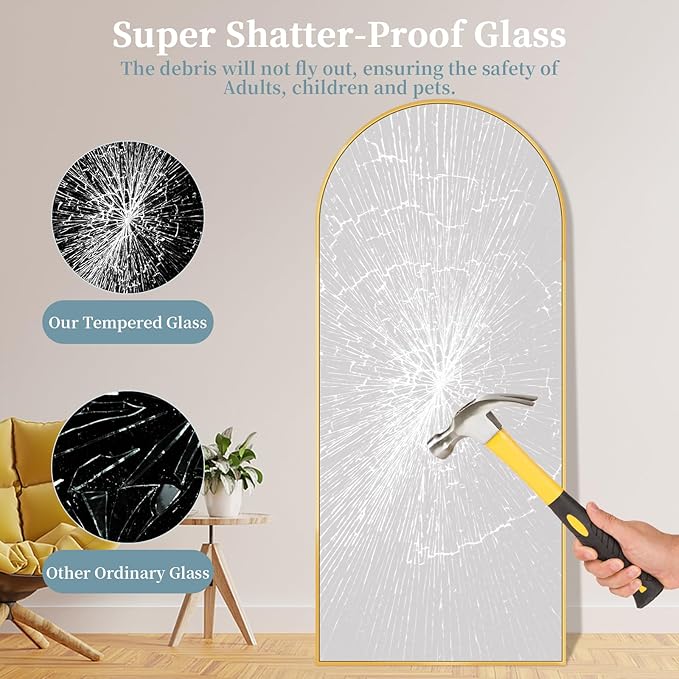 Full Length Mirror with Stand, 71"x28" Arched Full Body Large Stand Up Aluminum Frame Floor Standing Mirror, Freestanding Hanging Leaning Mounted for Bedroom Living Room Entryway Gold