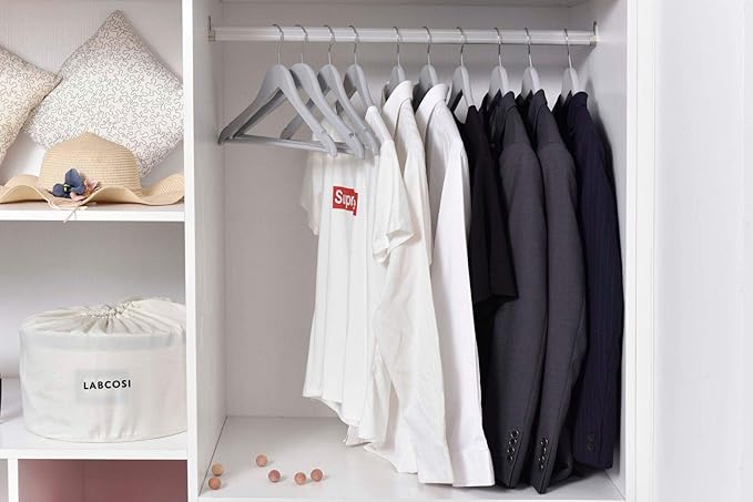 Quality Wooden Hangers - Slightly Curved, Heavy-Duty Coat Hangers with Stylish Chrome Hooks - 30-Pack Sets for Clothes, Jackets, Shirts, Pants, Suits (Gray)