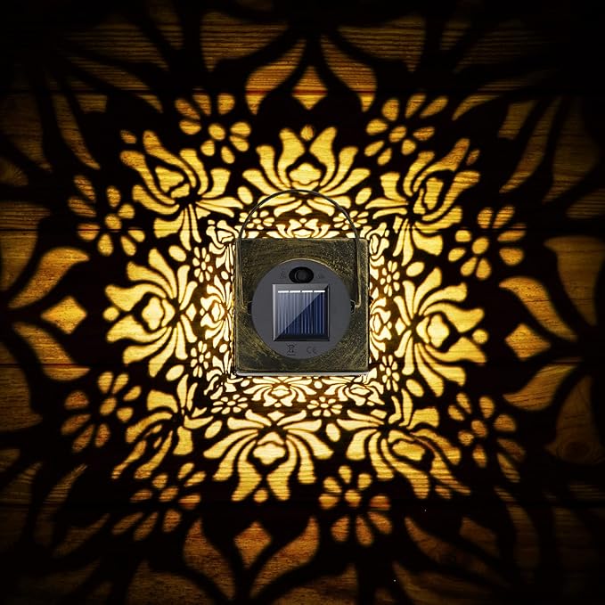 2 Pack Bronze Solar Lanterns - Waterproof Metal Hanging Solar Lights Outdoor Decorative, Solar Powered LED Lamp for Patio Tabletop Porch Deck Yard Garden Decor for Outside (Rose)