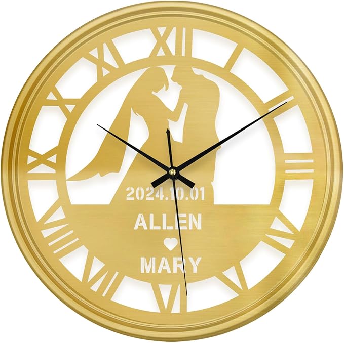 Personalized Name Wedding Anniversary Metal Wall Clock, Custom Name Vinyl Record Hanging Clock with 7 Color Changing, Iron Art Clock, Hanging Decor for Bedroom, Living Room, Home, Office, Housewarming