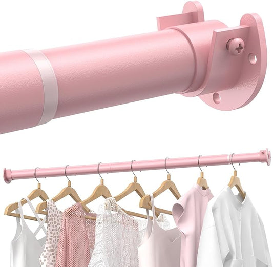 Closet Rods for Hanging Clothes, 17 to 84 Inches Stepless Adjustable Metal Closet Rod, 1.3 Inches Heavy Duty Clothes Hanging Rod for Closet Wardrobes Laundry RV, Pink