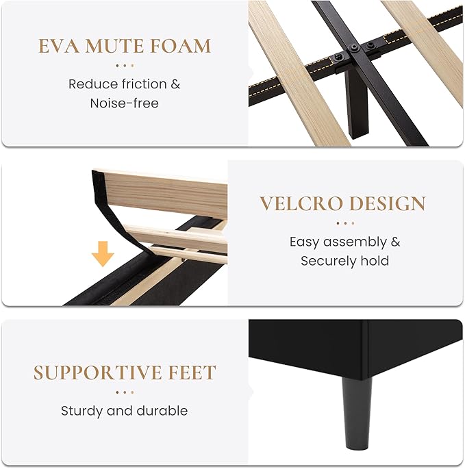 SHA CERLIN Full Size Bed Frame with Charging Station & Storage Headboard, Velvet Platform Bed with Upholstered Modern Wingback Design, Wooden Slats Support, No Box Spring Needed, Easy Assembly, Black