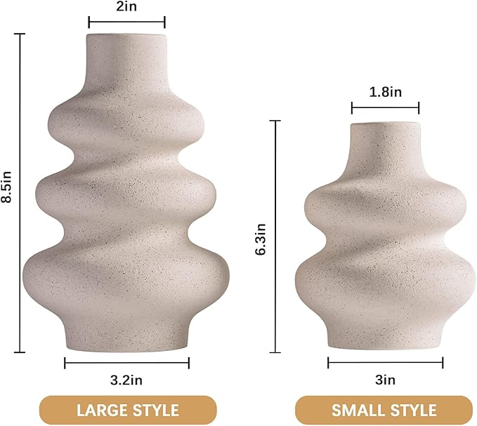 Ceramic Vases Set of 2-White Vase for Modern Home Decor, Flower Vases for Aesthetic Room Decor,Boho Decor Wedding Dinner Table Party Office Centerpiece Table Decorations (A White)