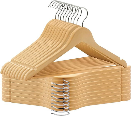 20 Pack Wooden Coat Hangers, 360° Swivel Hook, Suit Hangers with Anti-Slip Notches, Clothes Hangers for Jackets, Shirts, Dress, Natural UAWY0520N