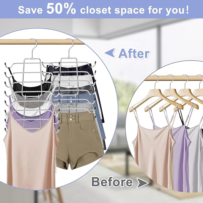 4Pcs Tank Top Hangers Space Saving Hanger Organizer Bra Hangers for Closet Organizer 360° Rotating Metal Closet Organizers and Storage Lingerie Hangers for Cami Bras Belts Swimsuits Lingeries Silver