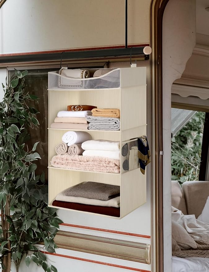 StorageWorks Hanging Closet Organizer, 3-Shelf Hanging Closet Shelves with Top Shelf, 19 ¾"W x 12" D x 31" H, Extra-Large Space, Ivory White