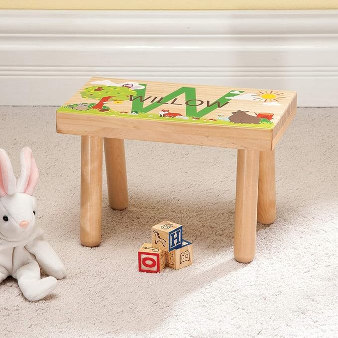 Fox Valley Traders Custom Children’s Step Stool, Customized with Kid’s Name, Woodland Animals Design