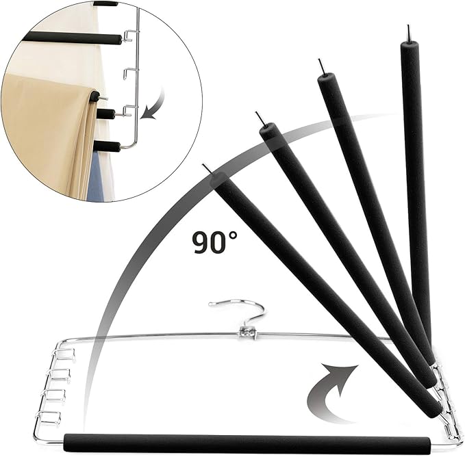 SONGMICS Pants Hangers, Set of 3, 5 Tiers Non-Slip Skirt Hangers, Space Saving Pants Organizers, for Closet, Silver and Black UCRI041BK