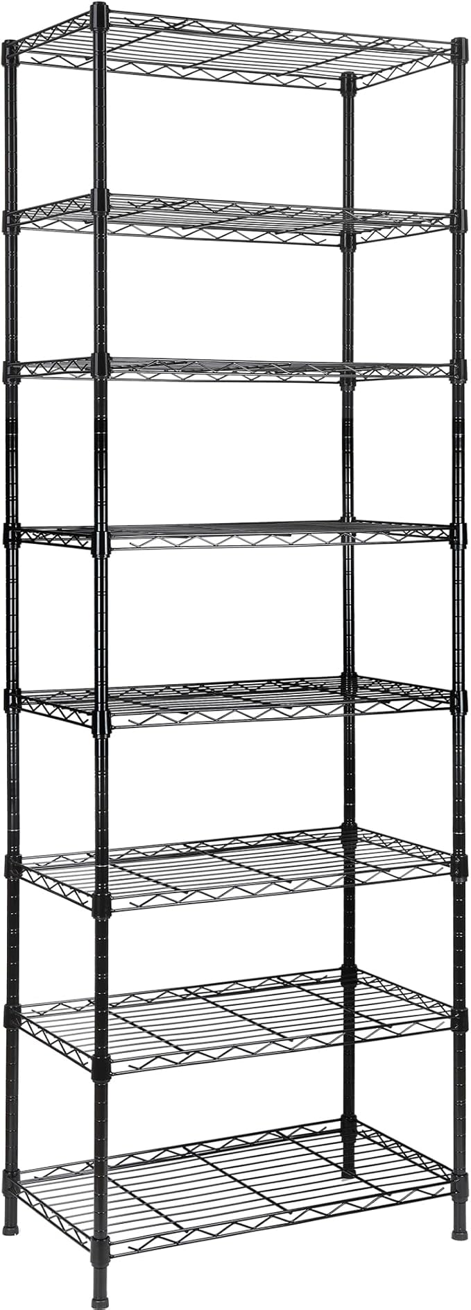 REGILLER 8-Wire Shelving Metal Storage Rack Adjustable Shelves,Standing Storage Shelf Units for Laundry Bathroom Kitchen Pantry Closet(Black,13.9" D x 23.9" W x 72.1" H)
