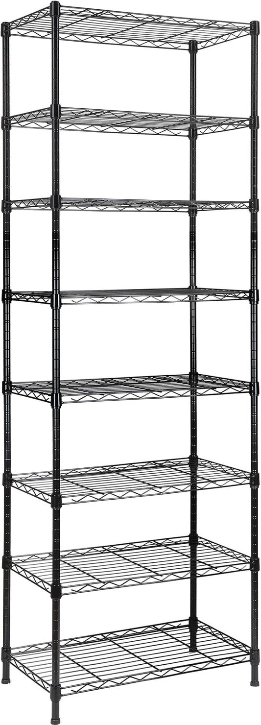 REGILLER 8-Wire Shelving Metal Storage Rack Adjustable Shelves,Standing Storage Shelf Units for Laundry Bathroom Kitchen Pantry Closet(Black,13.9" D x 23.9" W x 72.1" H)