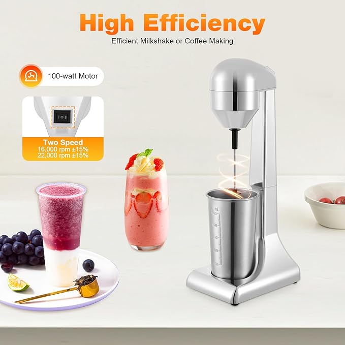 Commercial Electric Milkshake Maker 100W High Torque, 2-Speed Stainless Steel Blender with 500ml Cup, Stand Mixer for Shakes/Smoothies/Frappe (Home & Cafe Use)