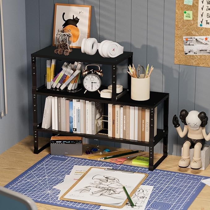 Expandable Spice Rack Organizion for Kitchen Cabinet, Seasoning,Bathroom Organizer Display Shelf, Stackable Multi-Purpose Shelves.Easy-to-Install（1Pack/Black,Medium