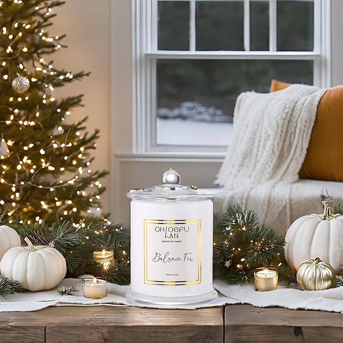 Chloefu LAN Balsam Fir Scented Candle, Holiday Candles for Home Scented with Notes of Cedarwood, Oak, Moss & Fir, Christmas Decor, Christmas Gifts for Women & Men, Winter Candles, 70 Hours 10 oz