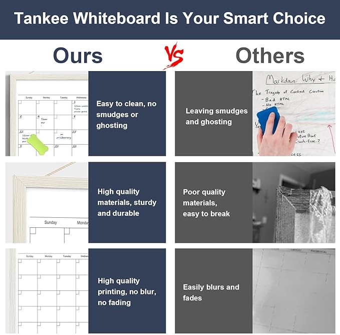 Calendar Whiteboard for Wall, 17x13 Inches Dry Erase Calendar for Wall, Small Magnetic Monthly White Board with Wood Framed, Hanging Dry Erase Board for Kitchen Home Office School Planner
