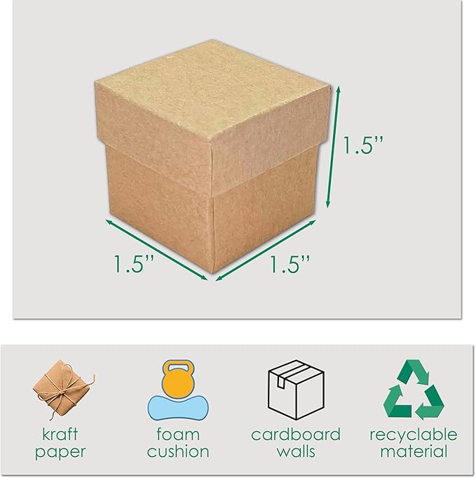 TheDisplayGuys - 24-Pack Cardboard Kraft Paper Jewelry Gift Boxes w. Velvet Padding - Ring - Kraft Brown - Square (1.5" x 1.5" x 1.5")