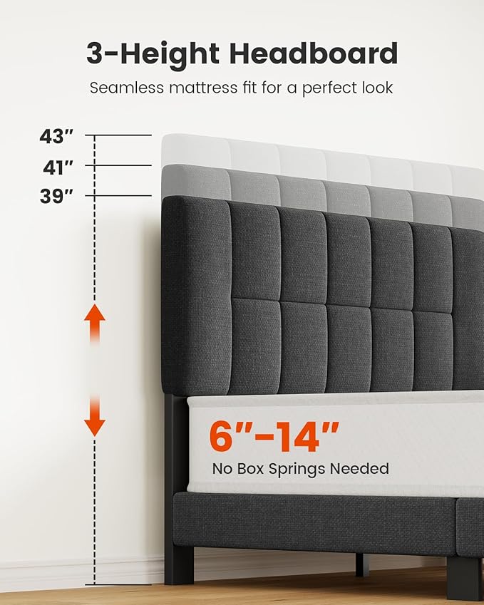 Amada Twin Platform Bed Frame with 12 Thickened Legs & Adjustable Fabric Upholstered Headboard, Solid Wooden Support 1300 Lbs Weight Capacity, No Box Spring Needed/Easy Assembly/Underbed Storage