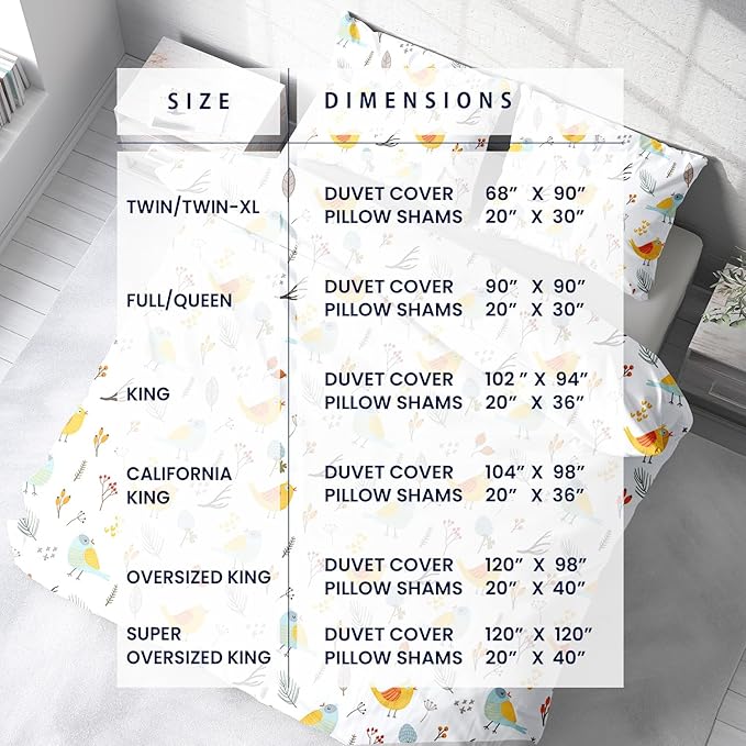 Kotton Culture 3 Pc Twin Size Duvet Cover Set- 100% Egyptian Cotton Sateen 600 TC Ultra Soft Premium Durable Comforter Cover Zipper Closure & Corner Ties (Forest Birds, Twin/Twin XL 68" X 90")