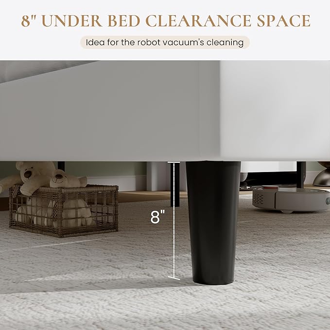 SHA CERLIN King Size Platform Bed Frame with Charging Station, Velvet Wingback Headboard with Storage Shelf, Wooden Slats Support, Ample Under-Bed Space, No Box Spring Needed, Easy Assembly, White