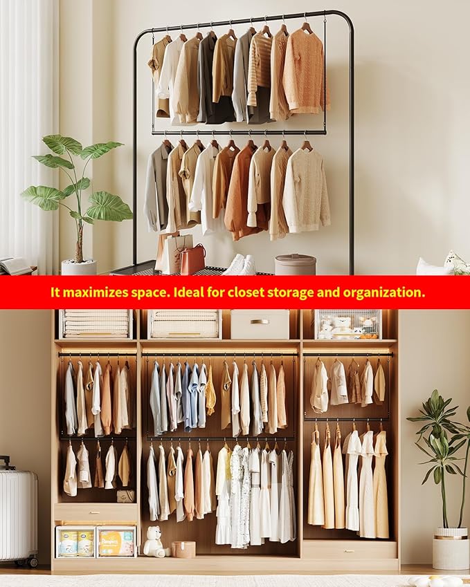 Closet Rods for Hanging Clothes 36'' Black Stepless height adjustment Heavy Duty Closet Rod for Optimize closet storage and organizing space