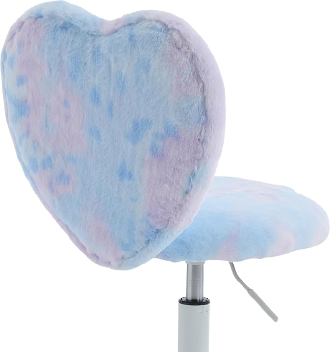 Kmax Kids Reading Chair, Rolling Cute Desk Chair for Girls Swivel Office Chair with Wheels & Heart Back Adjustable Childrens Vanity Chair for Bedroom Reading Room - Fur, Baby Blue