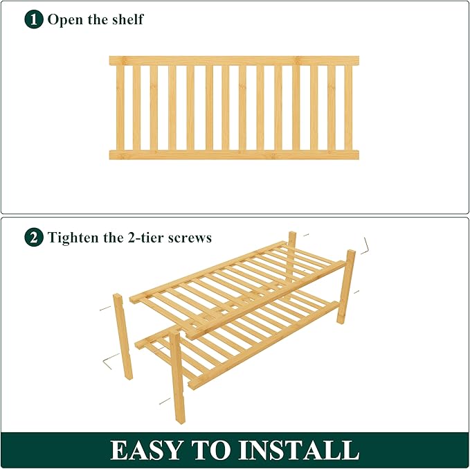 Smiry Bamboo Shoe Rack for Closet, 2 Tier Wooden Stackable Shoe Organizer, Free Standing Shoes Storage Shelf for Entryway, Front Door Entrance, Natural