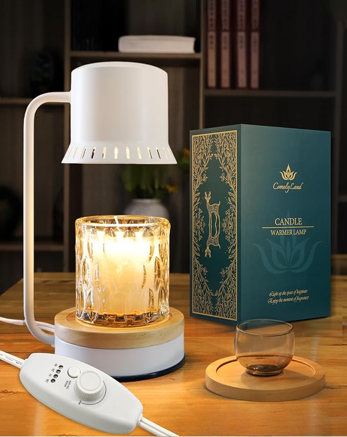Candle Warmer Lamp with Timer 50W Dimmable Warming Light for Jar Candles Adjustable with Coasters Modern Metal White Wax Melt Lamp Housewarming Gift Ideas Zen SPA Yoga Gift for Women Mother Birthday