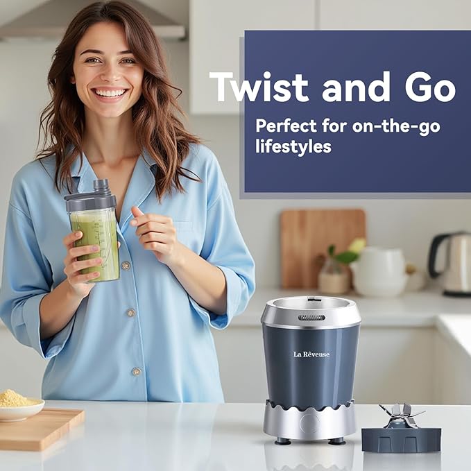 La Reveuse Personal Size Smoothie Blender Pro, 1000W High Speed with 24oz To-Go Cup, Ideal for Smoothies,Protein Shakes, Frozen Drinks, Food Prep, Gray