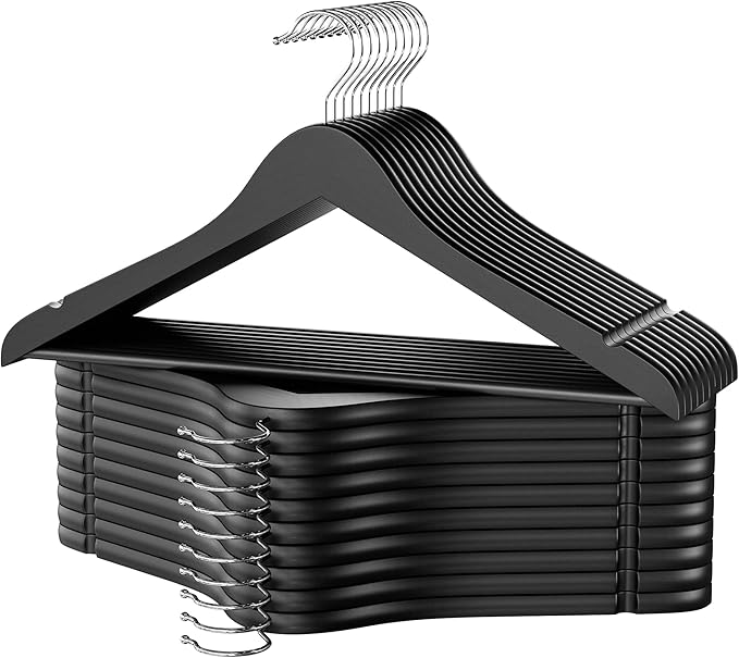 StorageWorks Black Wooden Hangers, 20 Pack Wood Hanger for Closet, Coat Hangers for Coats, Shirts, Pants, Suits