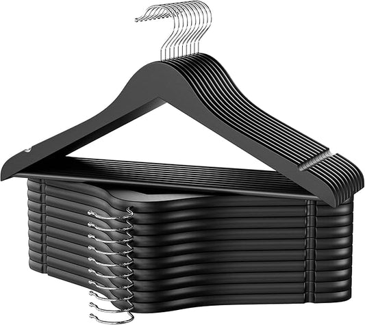 StorageWorks Black Wooden Hangers, 20 Pack Wood Hanger for Closet, Coat Hangers for Coats, Shirts, Pants, Suits