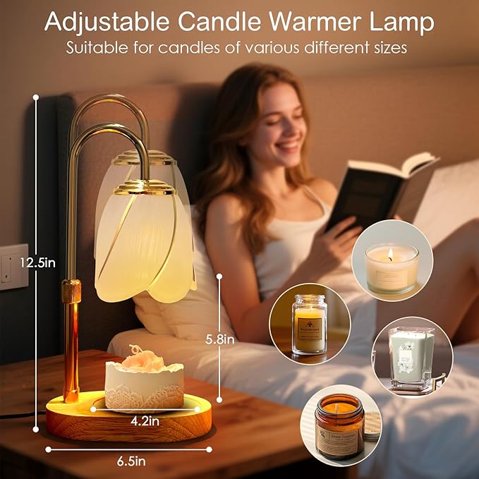 Adjustable Candle Warmer Lamp with Timer: 3 Timing Mode, 4 Level Dimming - House Warming Gifts New Home Room Decor, Birthday Gifts for Women Mom