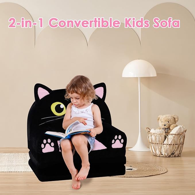 Kids Couch Comfy Foldable Kids Sofa to Lounger 2 in 1 Toddler Chair Plush Baby Sleeper Chair for Playing and Napping, Birthday Gifts for Boys and Girls
