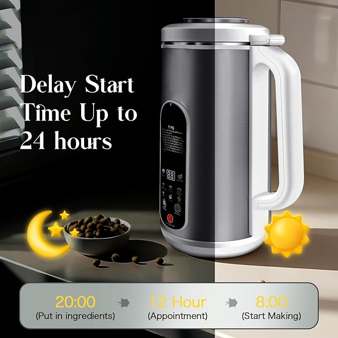 8-in-1 Nut Milk Maker Machine | 40oz Automatic Stainless Steel Milk Maker for Homemade Soy, Almond, Oat Milk, Juice, Baby Food & Non Dairy Beverages | with Delay Start/Keep Warm/Boil Water/Self-Clean