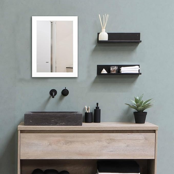 BOMINICA Rectangular Wall Mirror Framed Decorative Mirror 12” x 16” for Bathroom, Living Room, Vanity, White