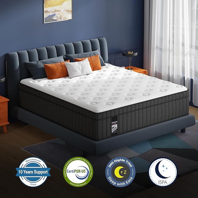 King Mattress, 12 Inch Hybrid Mattress in a Box with Gel Memory Foam and Pocket Spring, Medium Firm Feel, Cooler Sleep & Pressure Relief, 76 * 80 * 12, 120 Nights Risk-Free Trial
