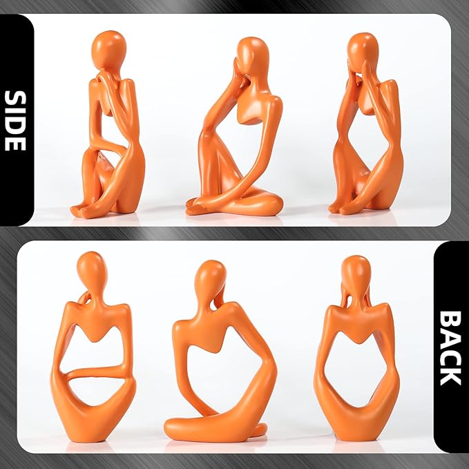 Thinker Statue Gold Decor Abstract Art Sculpture, Golden Resin Collectible Figurines for Home Living Room Office Shelf Decoration,Great Gifts Ideas (Orange)