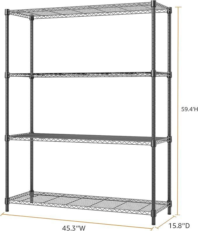 5-Shelf Storage Shelves,Wire Shelving Heavy Duty Metal Storage Shelving Unit Adjustable Garage Shelving Rack Pantry Kitchen (Chrome, 4 Tier,15.8" D x 45.3" W x 59.4" H)