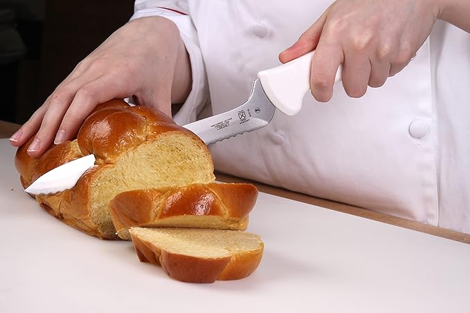 Mercer Culinary Ultimate White, 8 Inch Wavy Edge Offset Utility Knife