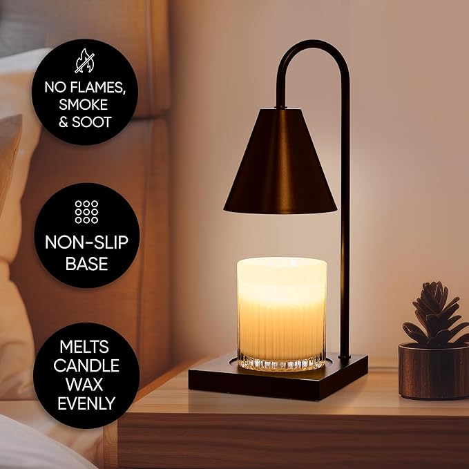 Sheffield Home Glass Candle Warmer Lamp – Black Iron, 13″ Flameless Candle and Wax Melter for Long-Lasting Fragrance – Sleek Decorative Warmer for Home, Bedroom, or Office