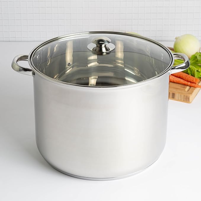 Ecolution Stainless Steel Stock Pot, Encapsulated Induction Ready Cooking Pot with Glass Lid, Oven Safe, Dishwasher Safe Soup Pot, 24-Quart