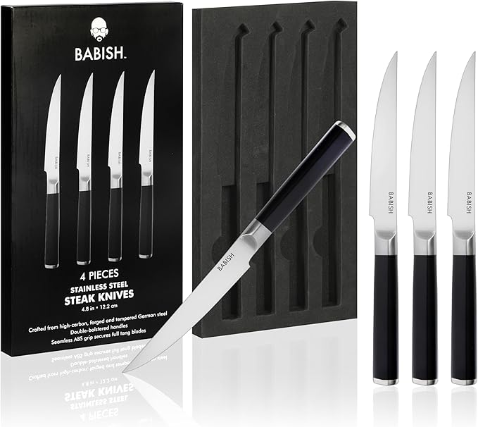 Babish High-Carbon 1.4116 German Steel Cutlery, 4pk Forged Kitchen Steak Knife