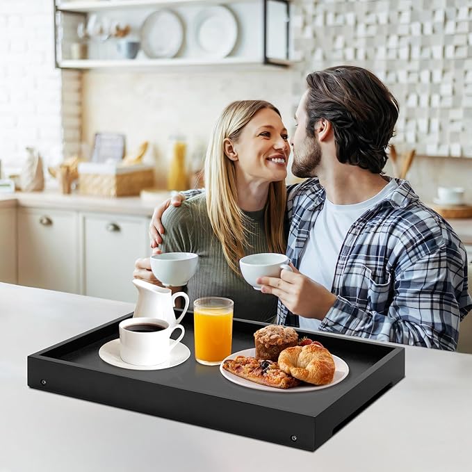 Bamboo Bed Tray Table with Foldable Legs, Breakfast Tray, Laptop Desk for Bed or Sofa,Food,Dinner,Serving,TV Table Kitchen, Eating,Working, Reading(Black)