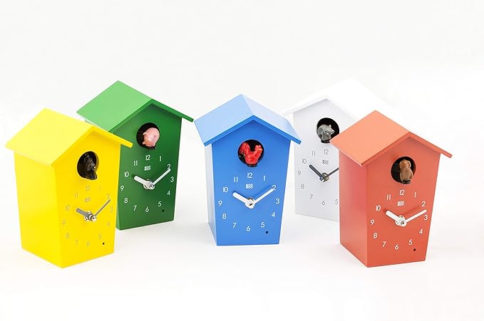 KOOKOO AnimalHouse Yellow, Small Cuckoo Clock with 5 Farm Animals Sounds (Natural Field Recordings)