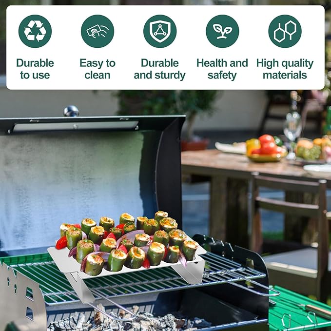 2Pcs Jalapeno Poppers Rack for Grill with Pepper Corer Tool, 18 Holes Poppin Popper holder jalapeños Vooker Pepper Grilling Rack, Stainless Steel Chili Roasting Rack BBQ Pepper Holder