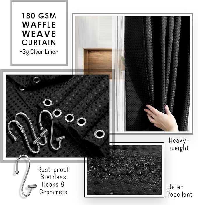 Bathroom Accessories Set with Shower Caddy and Bath Rugs 27PC Bathroom Accessory Set with Shower Caddies Black Bath Rugs, Shower Curtain Set, Toilet Brush, Trash Can, Soap Dispenser, Toothbrush holder