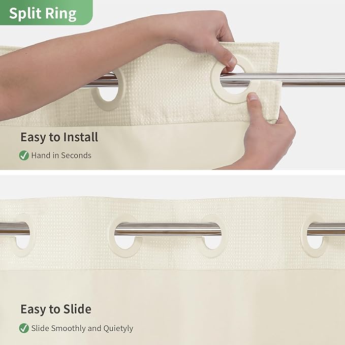 Cream No Hook Shower Curtain with Snap-in Fabric Liner Set,Waffle Weave Shower Curtains for Bathroom,Hotel Luxury Decor Bathroom Curtain Set,Waterproof & Washable,71Wx74H