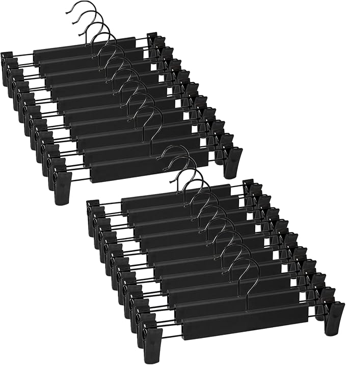 Pants Hangers with Clips, Skirt Hangers, 360 ° Swivel Hooks Space Saving Hangers for Pants, Skirts, Clothes, Jeans (20Pack, Black)